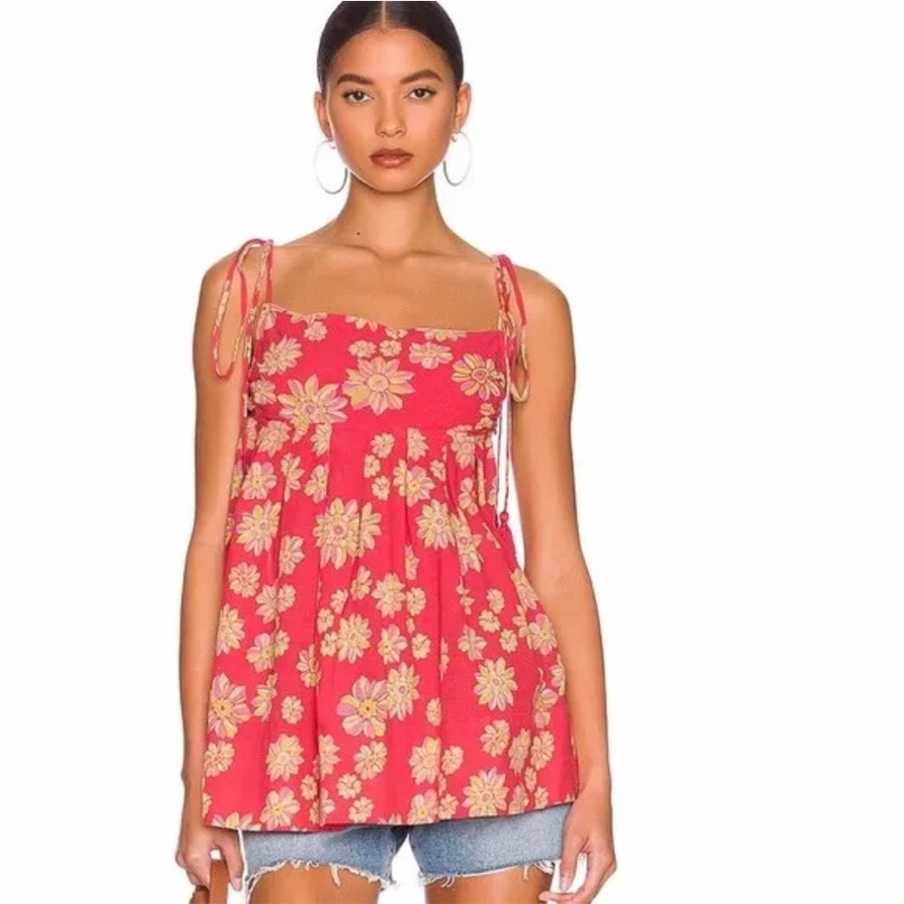 Free People Molly Babydoll in Hollyhock Sz Small Boho Hippie Flowers Cottagecore